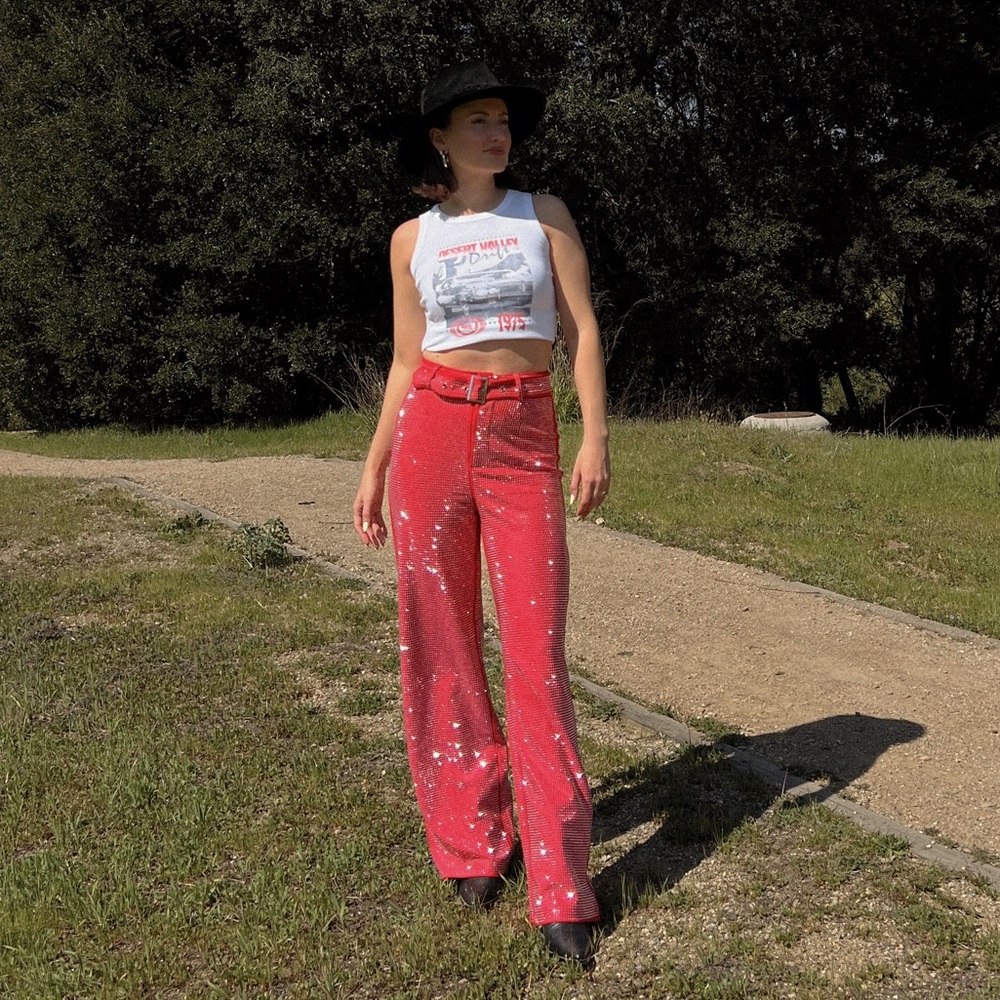 Red rhinestone pants